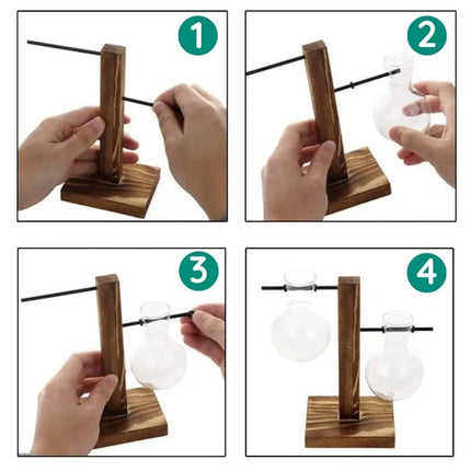 Wooden frame hydroponic plant vase, soil free water planter for indoor wall display, Type A, Type B, Type C