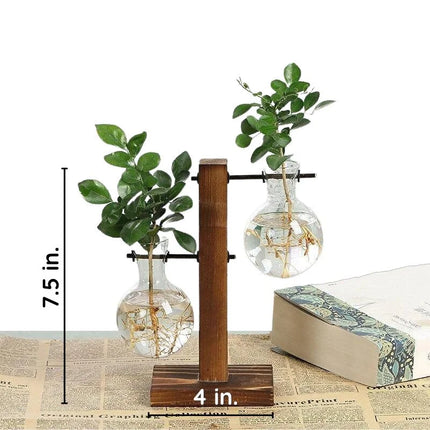 Wooden frame hydroponic plant vase, soil free water planter for indoor wall display, Type A, Type B, Type C