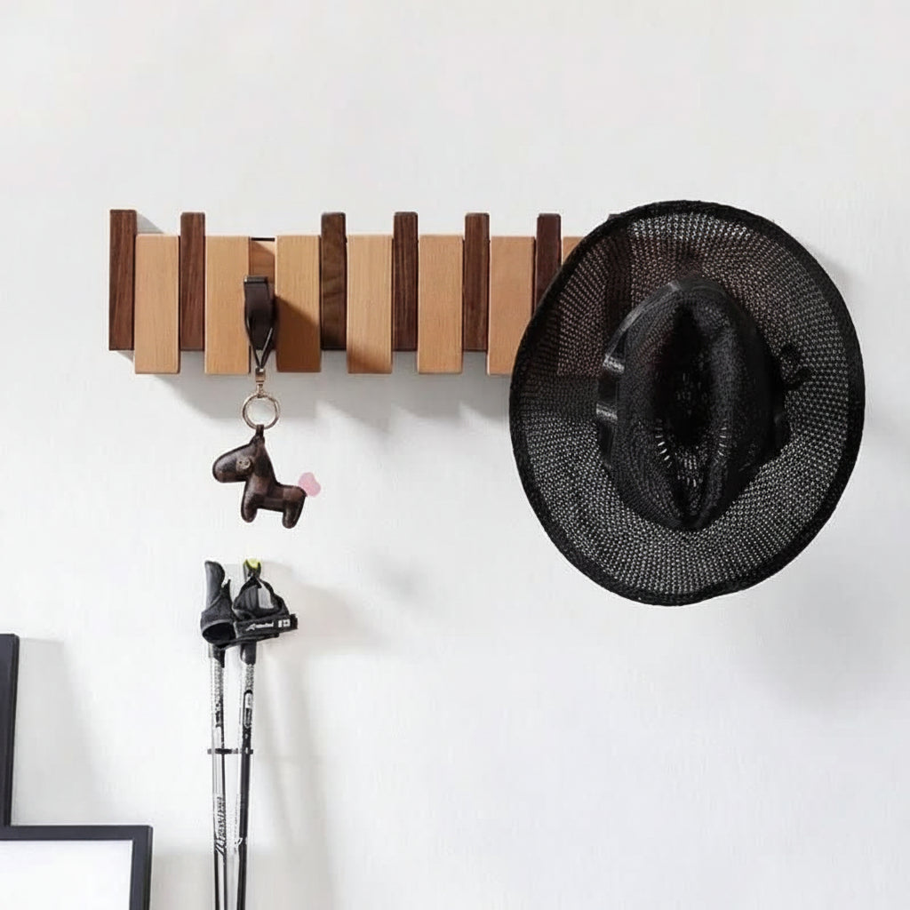 Wooden Wall Hook Rack with Foldable Hooks | Stylish Key Holder for Home Organization 3