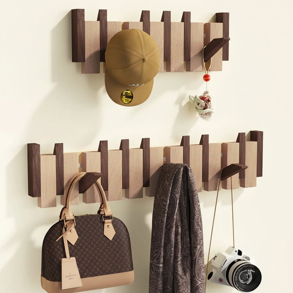 Wooden Wall Hook Rack with Foldable Hooks | Stylish Key Holder for Home Organization 4