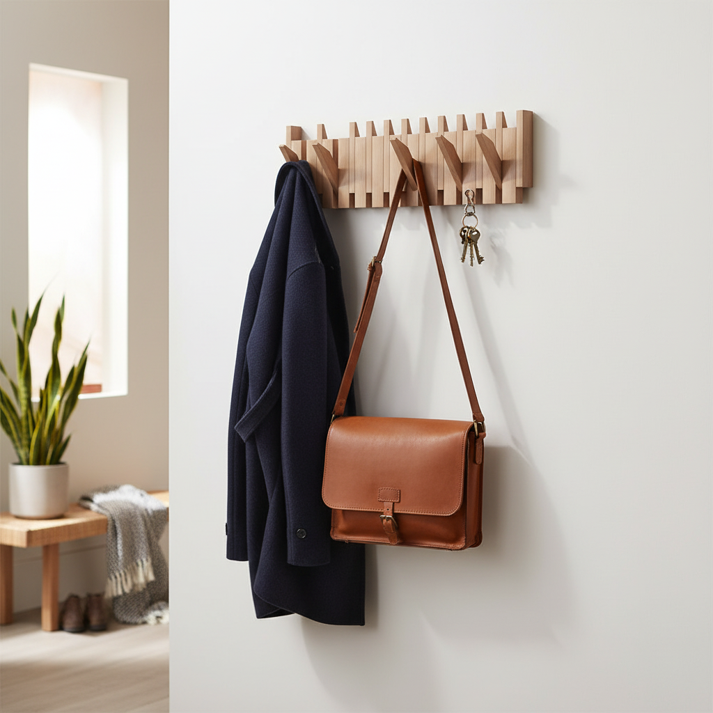 Wooden Wall Hook Rack with Foldable Hooks | Stylish Key Holder for Home Organization 6