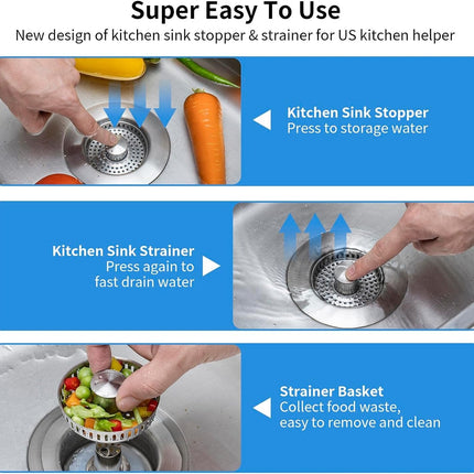 Kitchen Sink Strainer, 3 in 1 Pop Up Sink Stopper