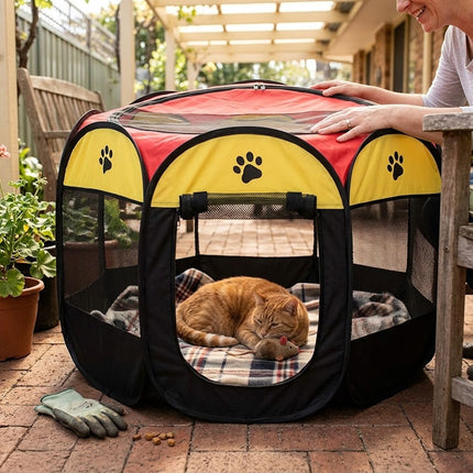 Cat House Indoor and Outdoor, Foldable Mesh Pet Playpen with Zip Doors – image 7
