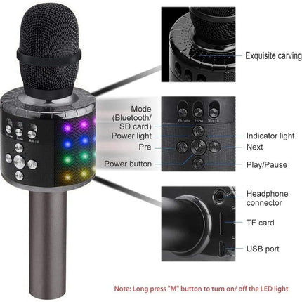 Bluetooth Karaoke Microphone with Recording and LED Lights