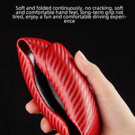 Steering Wheel Covers for Trucks, Black and Red Carbon Fiber Car Steering Wheel Cover – image 8
