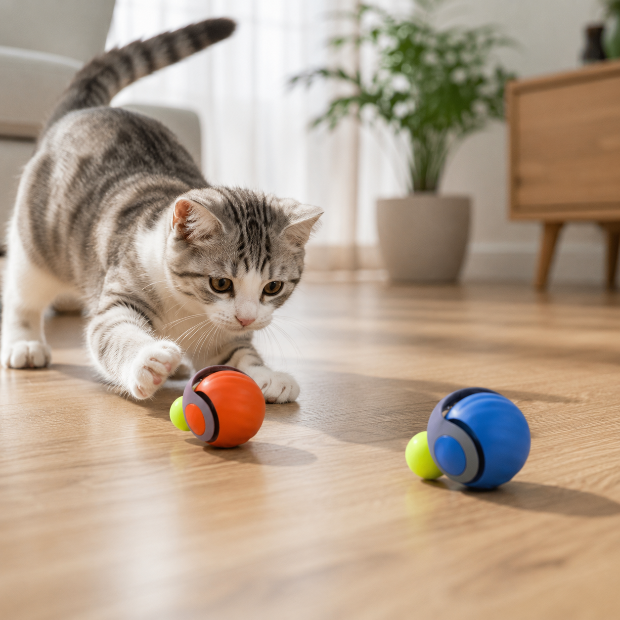 Tuzwa Interactive Cat Toy Ball | Electric Automatic Feather Teaser & Chase Toy for Active Cats
