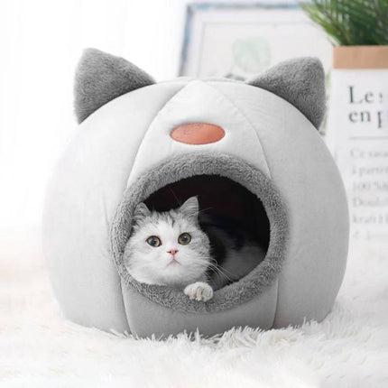 Cat Cave Bed with Removable Cushion, Large Enclosed Cat Bed