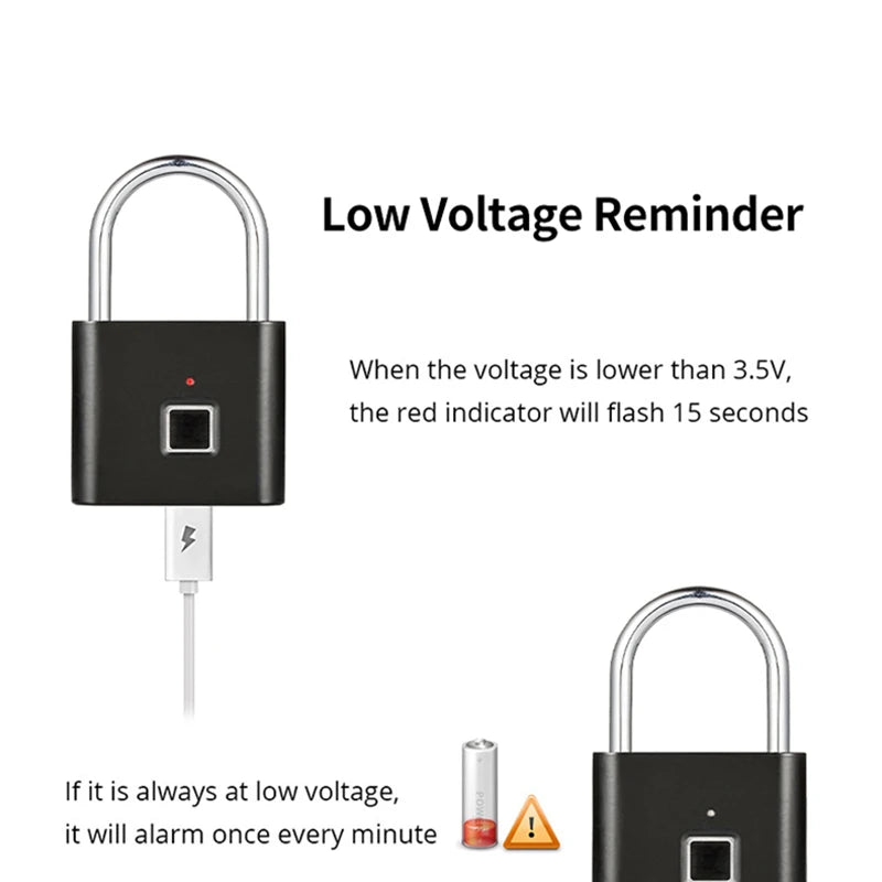 Tuzwa Fingerprint Padlock – Smart Biometric Keyless Lock with App Control, 10-Fingerprint Memory, 0.5-Second Unlock & Rechargeable Battery