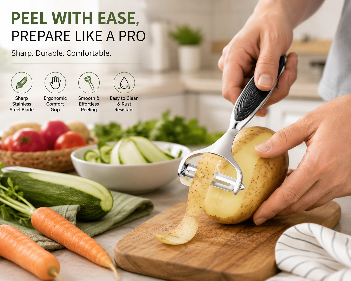 Tuzwa 2-in-1 Stainless Steel Vegetable Peeler & potato peeler | Ergonomic Multi-Purpose Kitchen Tool for Peeling, Grating & Food Preparation