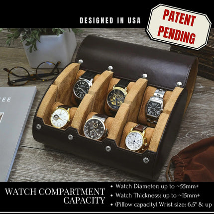 Watch Travel Case for 3 or 6 Watches, PU Leather Watch Roll Storage Box with Soft Suede Interior and Sliding Cushions