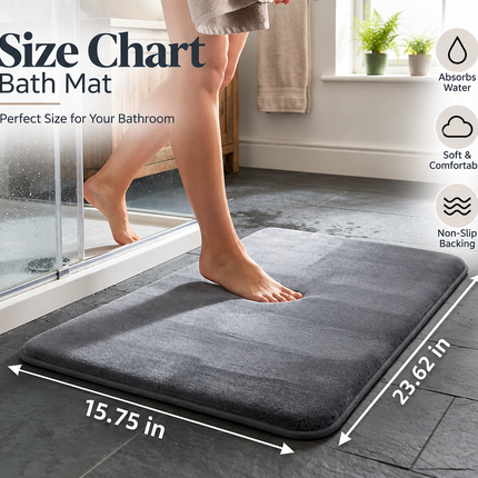Bath Mat, Memory Foam Bath Mat with Velvet Top, Quick Dry Bath Rug and Non Slip Shower Mat for Tub, 40 x 60 cm