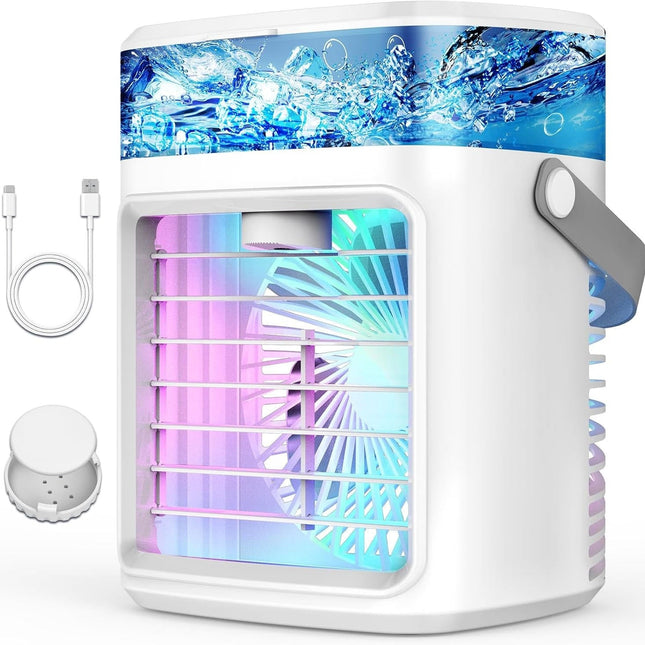Portable Air Cooler with Mist, Rechargeable Portable Evaporative Air Cooler Fan, Cordless Misting Fan with 3 Speeds