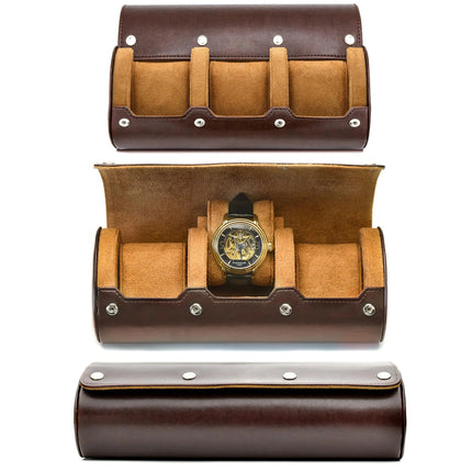 Watch Travel Case for 3 or 6 Watches, PU Leather Watch Roll Storage Box with Soft Suede Interior and Sliding Cushions