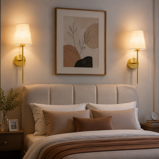 Wall Sconces Set of 2, Battery Operated Wall Sconces with RGB Colors, LED Wall Sconce with Fabric Shade for Bedroom