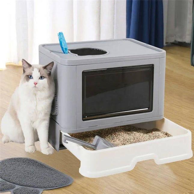 Cat Litter Box with Drawer, Enclosed Cat Litter Box for Large Cats