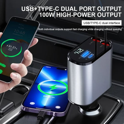 Retractable Car Charger, 180-degree adjustable head