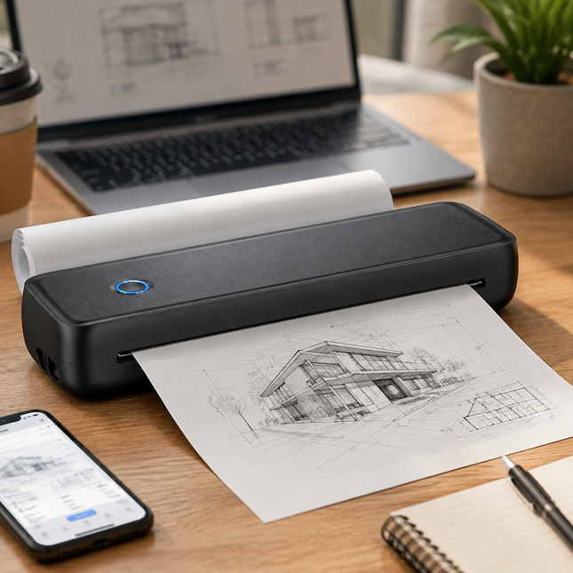 Portable Printer, Inkless Thermal Printer for A4 Paper and Labels, Wireless Bluetooth Mini Printer for Phone and Laptop
