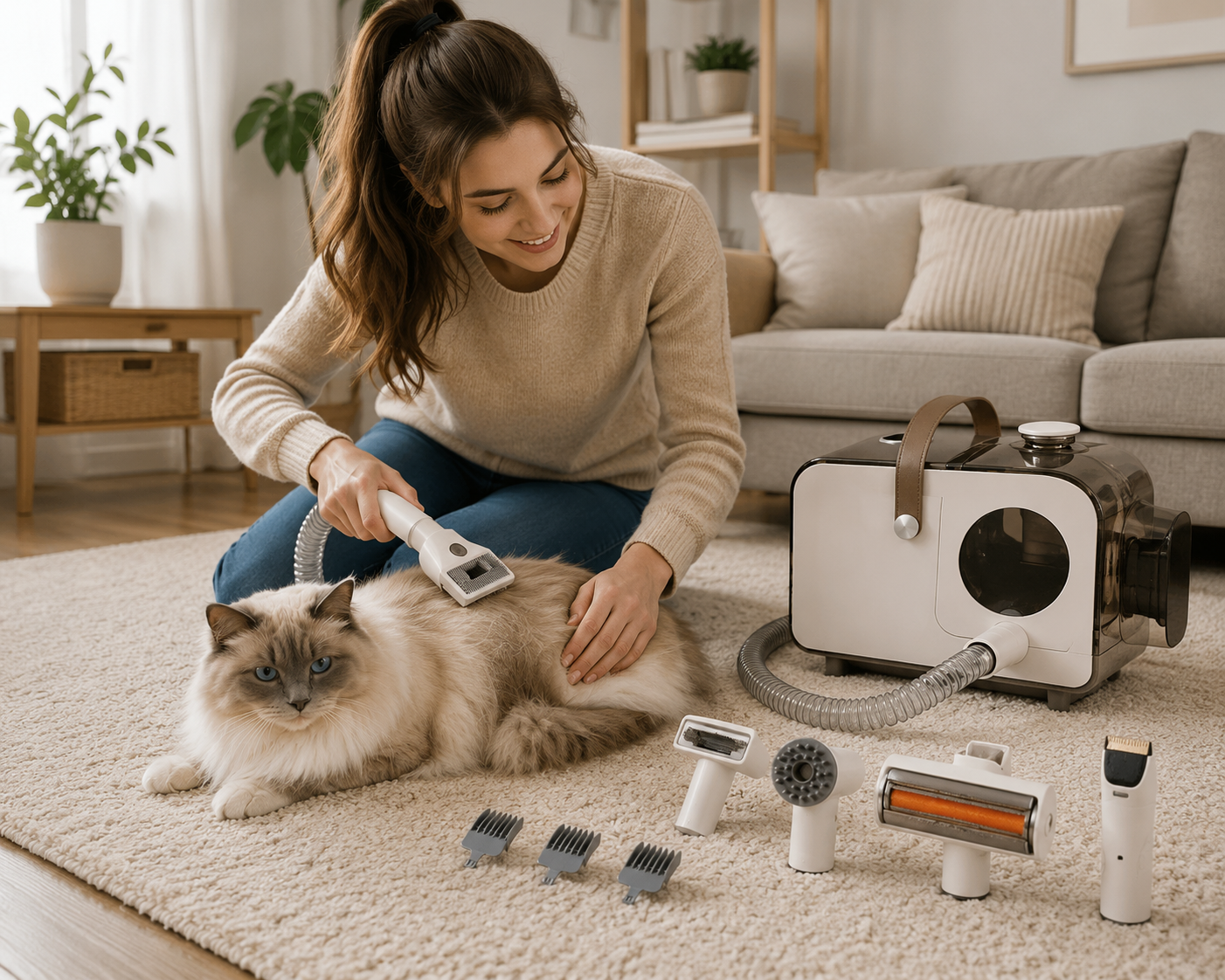 Remove loose pet hair with the Tuzwa Pet Grooming Vacuum Kit. Includes an electric slicker brush, deshedding tools, low-noise operation, and powerful suction for dogs and cats.