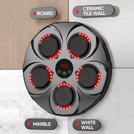 Wall Mounted Music Boxing Machine, Bluetooth Reaction Light Punching Trainer with Adjustable Speed and Modes, No Drill Home Setup