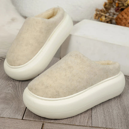 Warm Plush Indoor Winter Slippers for Women, Cozy Anti-Slip Slip On House Shoes in Soft Beige and Brown Fleece