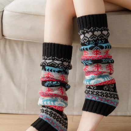 Knit Leg Warmers for Winter, Acrylic Knitted Leg Warmers with Snowflake Pattern – image 4