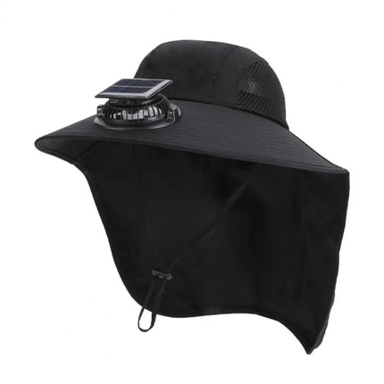 Wide Brim Hat with Fan, Battery Powered Cooling Cap with Neck Shawl – image 7