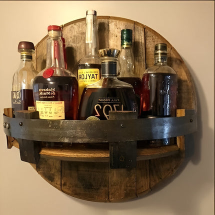 Bar Shelf from Bourbon Whiskey Barrel Staves, Rustic Bar Accessories, Whiskey Barrel Shelf