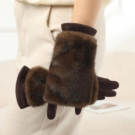 Winter Gloves for Women and Men, Touch Screen Gloves with Suede and Rabbit Fur Trim – image 6