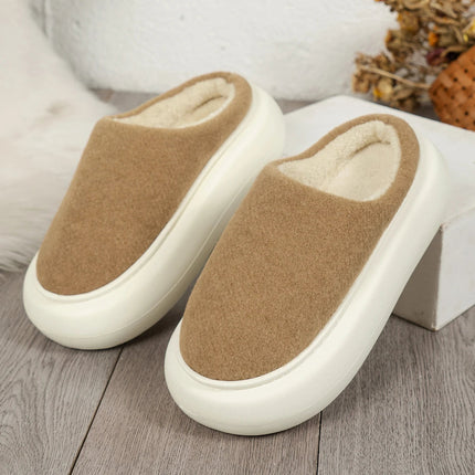 Warm Plush Indoor Winter Slippers for Women, Cozy Anti-Slip Slip On House Shoes in Soft Beige and Brown Fleece