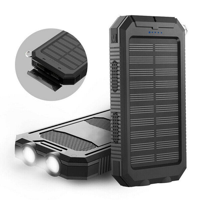 Portable Charger Solar Power Bank, Waterproof Battery Pack with Dual USB