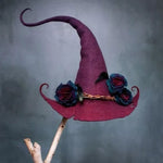 Tuzwa Handmade Wool Witch Hat – 19-Micron Felted Witch Hat with Chiffon Accents, Lightweight Stretch Fit & Nuno Felt Design