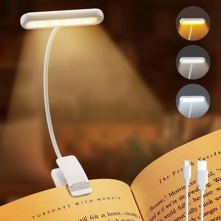 Clip On Book Light, Rechargeable Reading Light for Books with 3 Colors and 10 Levels, Bed Reading Light with Gooseneck
