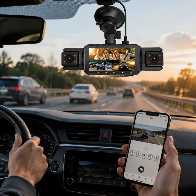 Dash Camera for Cars with 4 Channels, WiFi Dash Cam with App Control and Parking Monitor, 1920P Wide Angle IPS Screen