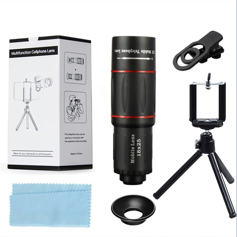 Tuzwa 18X Phone Telescope Lens – Smartphone Telephoto Zoom Lens, 37mm Aperture, Aluminum Body, Universal Clip & Tripod Mount