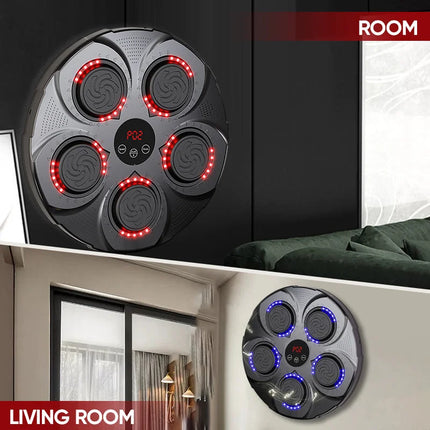 Wall Mounted Music Boxing Machine, Bluetooth Reaction Light Punching Trainer with Adjustable Speed and Modes, No Drill Home Setup