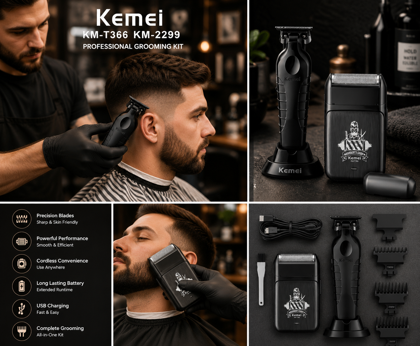 Tuzwa Professional Cordless Hair Clipper & Beard Trimmer Kit | 2-in-1 Electric Grooming Set with Precision Adjustable Blades | Rechargeable Hair Cutting Machine for Men