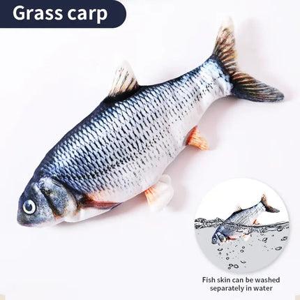 USB Rechargeable Interactive Cat Toy Fish, Lifelike Flopping Kicker Fish with Cotton Plush Cover in Carp and Salmon for Indoor Cats
