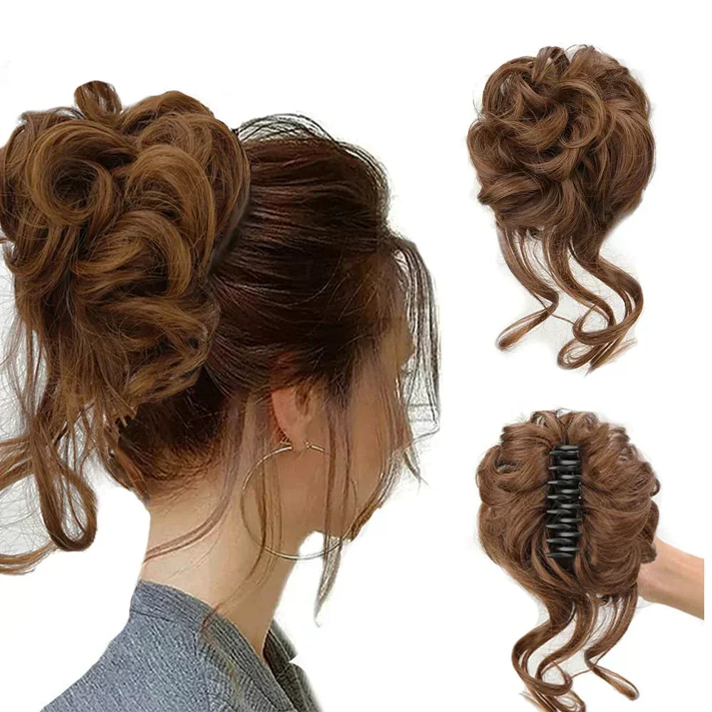 Tuzwa Curly Hair Bun Extension – Clip-In Synthetic Messy Bun Hairpiece, Natural-Look Volume, Multiple Colors