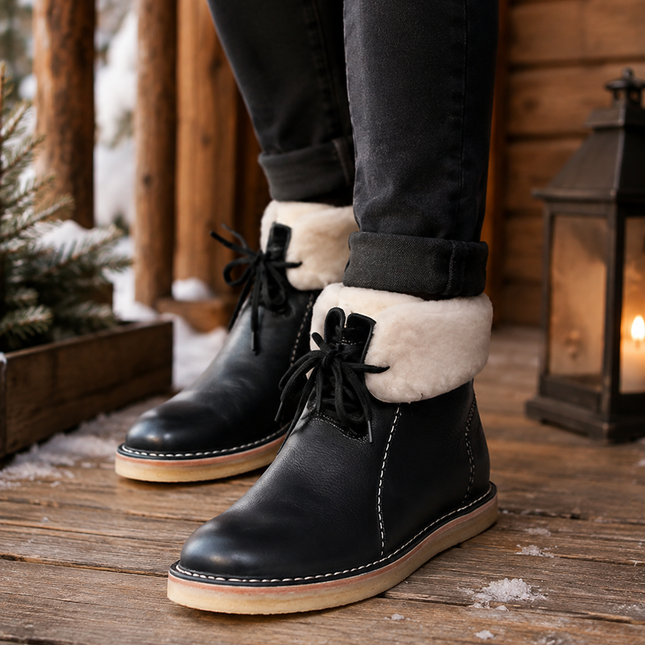 Waterproof Boots, Wool Lined Leather Winter Boots, Lace Up Ankle Boots with Arch Support and Wide Toe Box