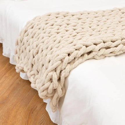 Chenille Chunky Knitted Blanket, hand-knitted texture
