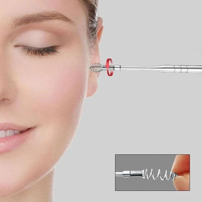 Ear Cleaner Stainless Steel Spoon, Earwax Removal Kit with Spiral and Spring Tip