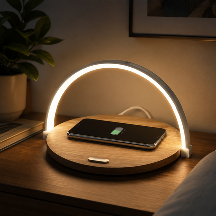 Bedside Lamp with Wireless Charger, Cordless Nightstand Lamp with 10W Qi Fast Charging, Dimmable LED Bedside Table Lamp