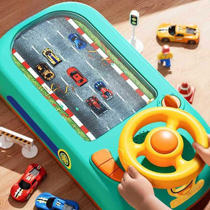 Car Race Track Toys for Kids, Toy Steering Wheel Controller with Sound Effects, Desktop Racing Game with 200 Levels
