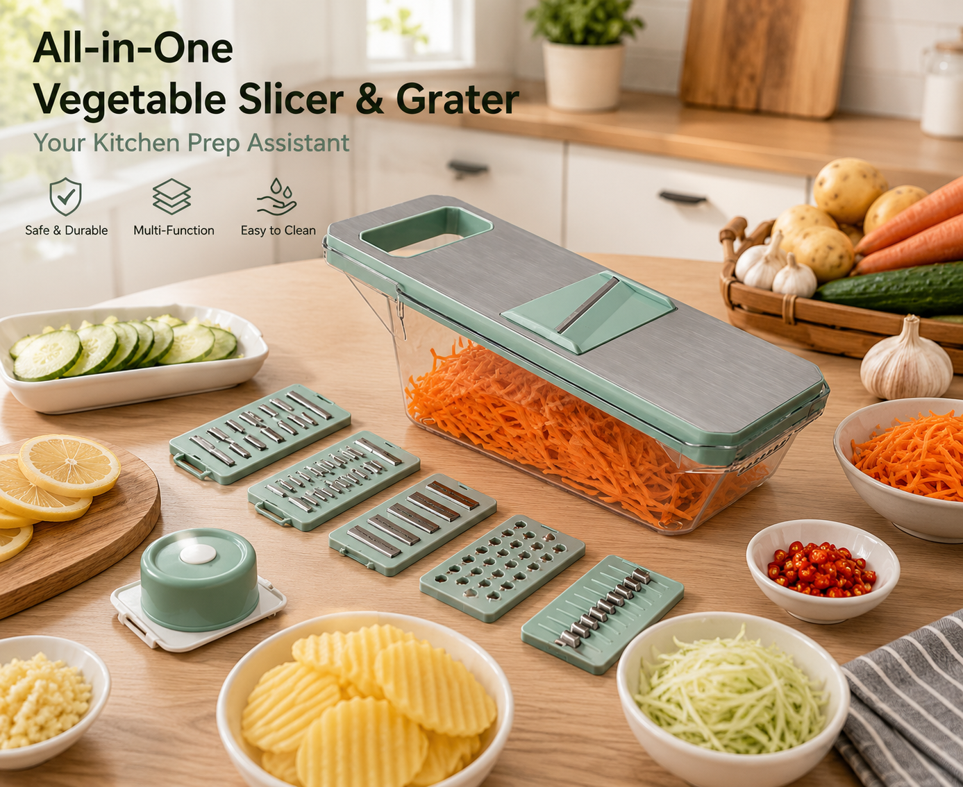 Tuzwa Electric Vegetable Slicer & Shredder | Multifunction Food Processor with Adjustable Stainless Steel Blades | Heavy-Duty Kitchen Machine for Fast Vegetable Prep