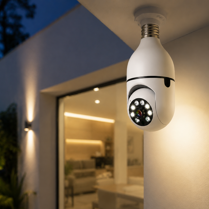 Wireless light bulb security camera, HD WiFi bulb cam with 355 degree pan, night vision and two-way audio