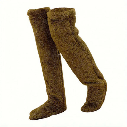 Long Warm Stockings with Fleece Lining, Long Socks with Foot Opening for Lounging at Home – image 7