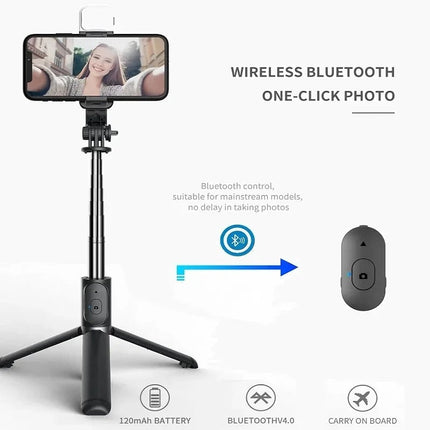 Selfie Stick Tripod with Bluetooth Remote, Phone Tripod with LED Light