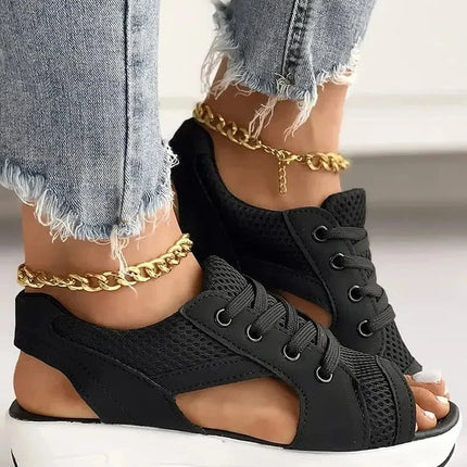 Lace Up Sandals, Comfort Sandals with Memory Foam Sole – image 4