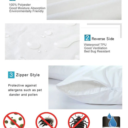 Waterproof Zippered Pillowcase Protector for Standard Pillows, Machine Washable Cover, 19.6 x 27.5 Inches
