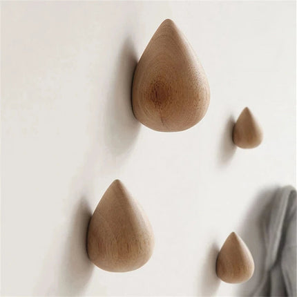Wall Hooks Beech Wood Water Drop Shaped, Wall Coat Holder Wooden Coat Hook for Entryway